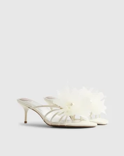 Cream Flower Trim Mule Heels