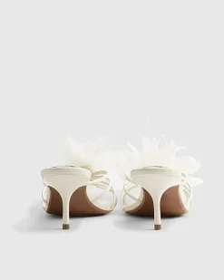 Cream Flower Trim Mule Heels