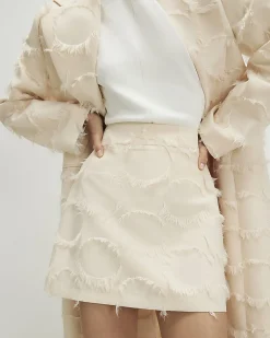 Cream Fringe Jacquard Mini Skirt