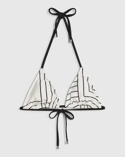 Cream Geometric Stripe Triangle Bikini Top