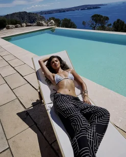 Cream Geometric Stripe Triangle Bikini Top