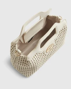 Cream Grab Handle Weave Tote Bag
