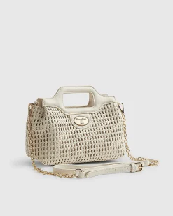 Cream Grab Handle Weave Tote Bag