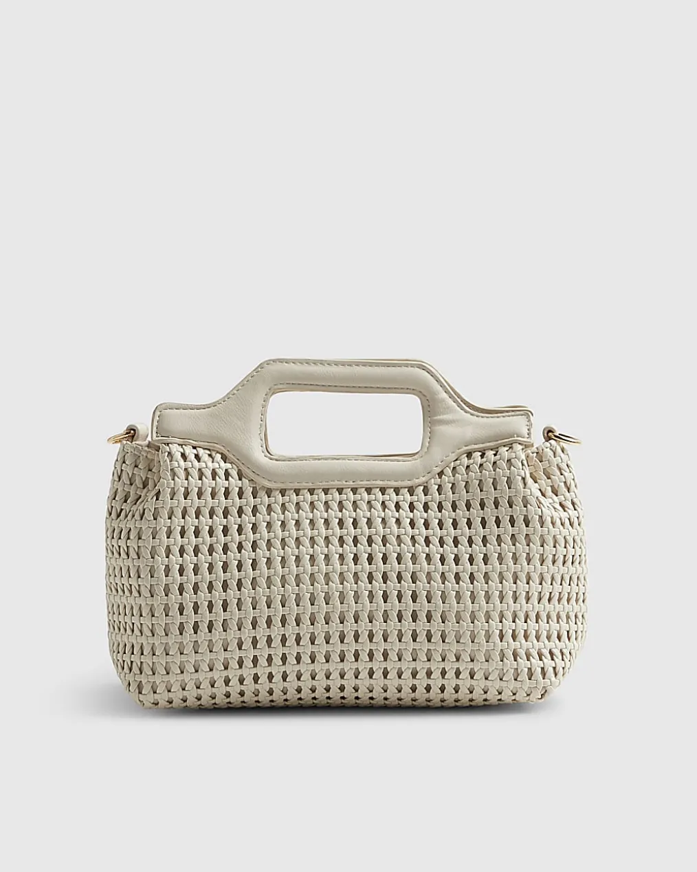 Cream Grab Handle Weave Tote Bag