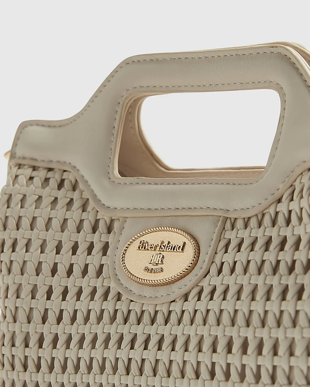 Cream Grab Handle Weave Tote Bag