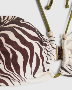 Cream Halter Neck Animal Print Bikini Top