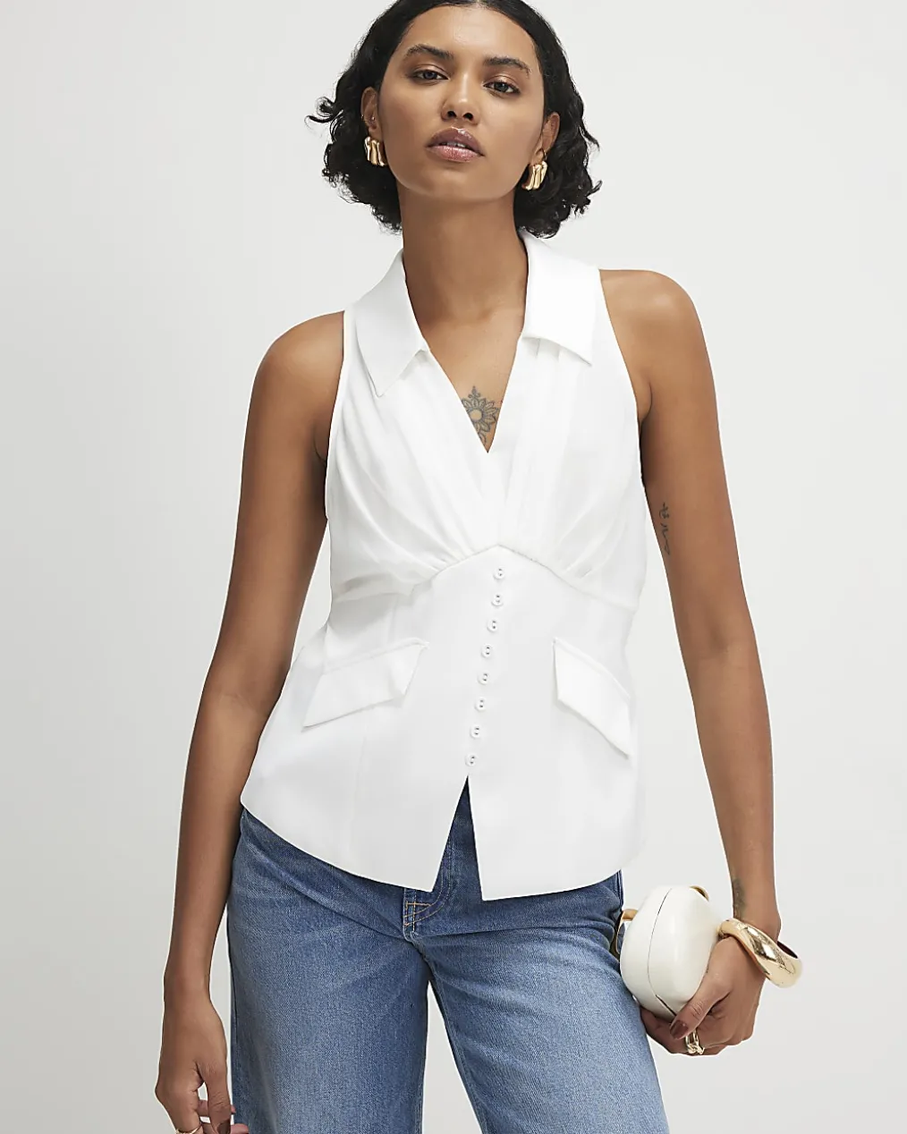 Cream Halter Neck Corset Blouse