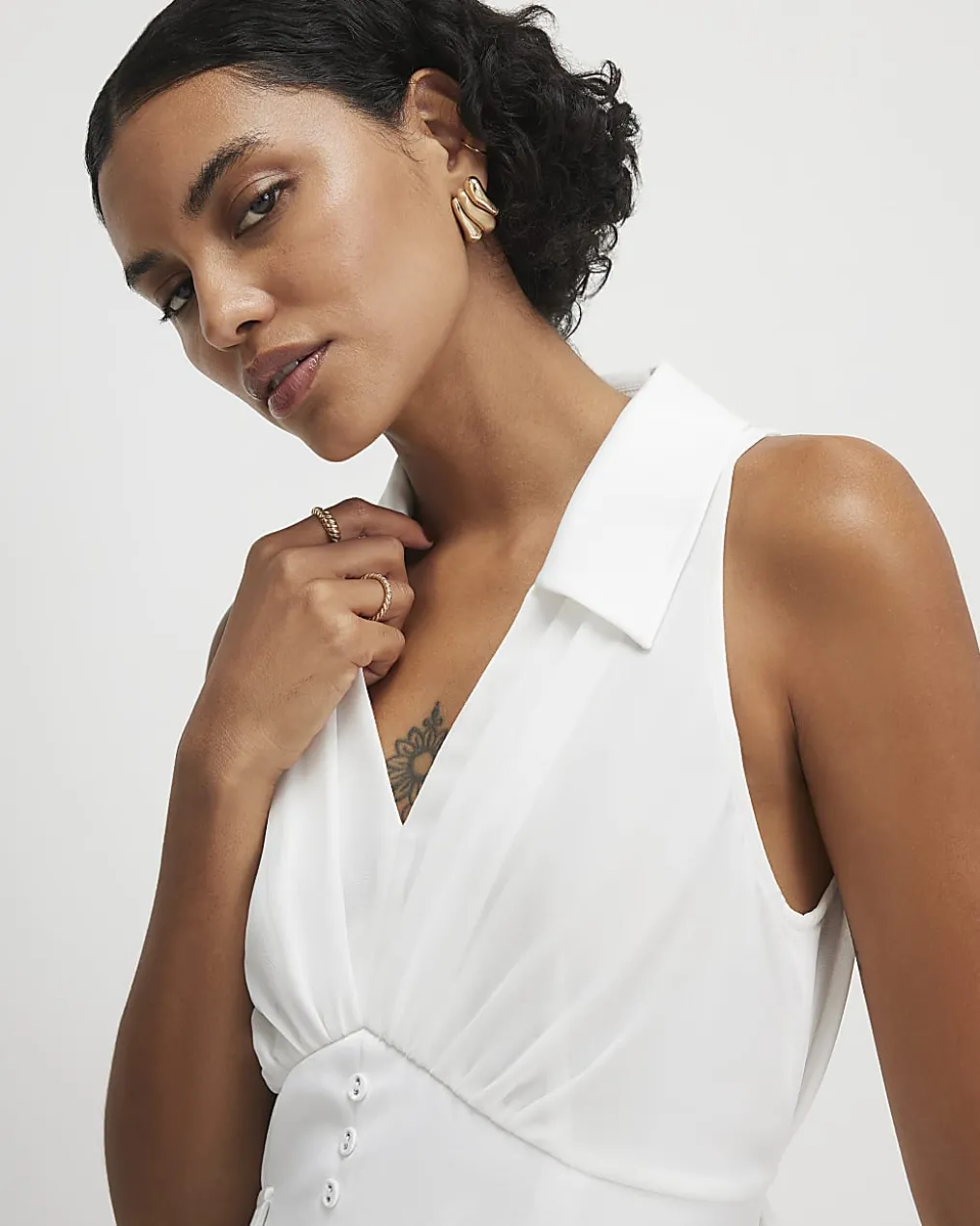 Cream Halter Neck Corset Blouse