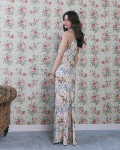 Cream Halter Neck Slip Floral Dress