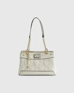 Cream Heart Chain Handle Shoulder Bag