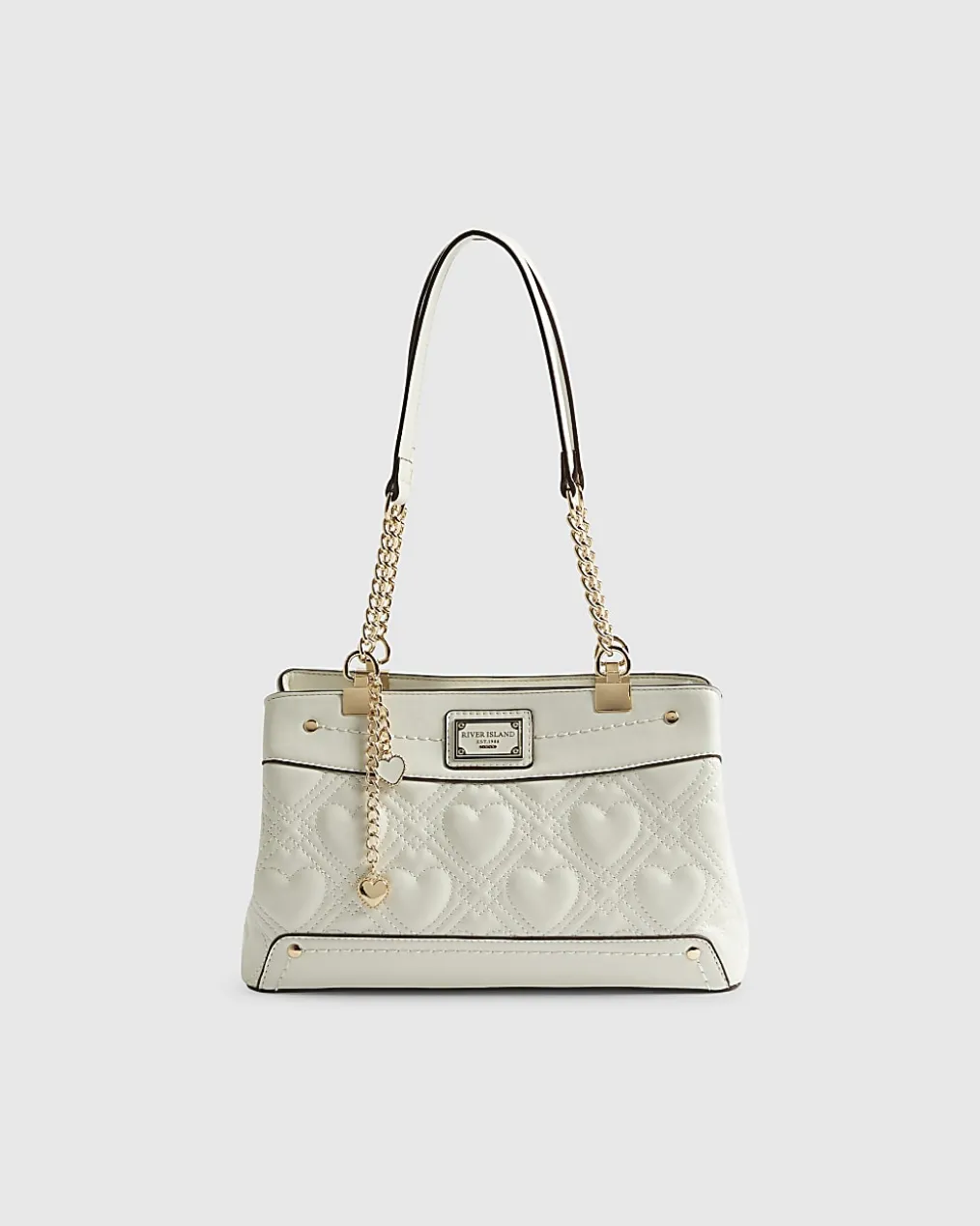 Cream Heart Chain Handle Shoulder Bag