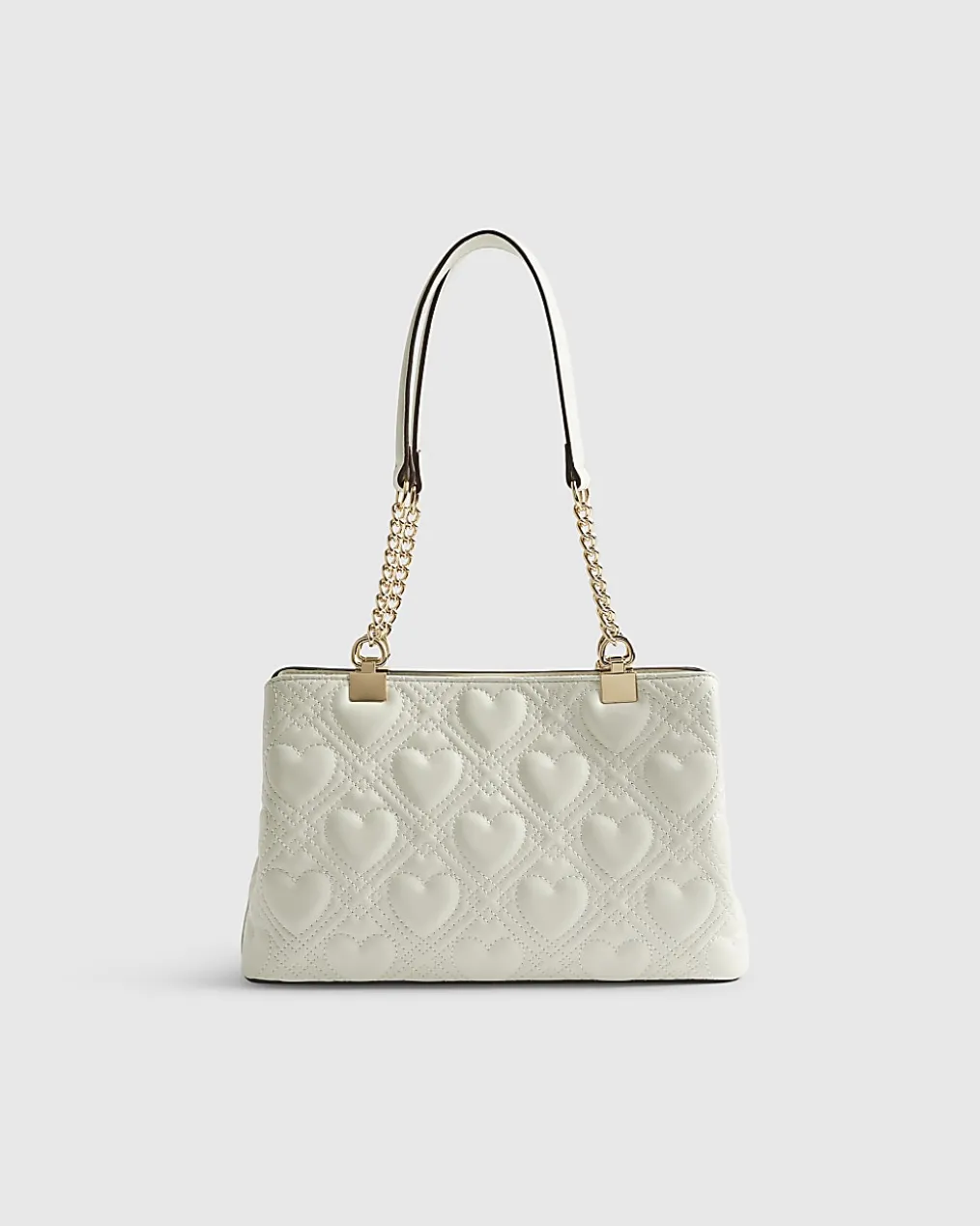 Cream Heart Chain Handle Shoulder Bag
