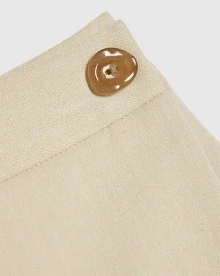 Cream Herringbone Button Detail Wrap Skort