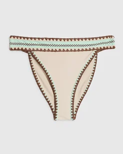 Cream High Leg Whipstitch Bikini Bottoms