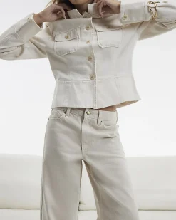 Cream High Waisted Relaxed Straight Leg Jeans