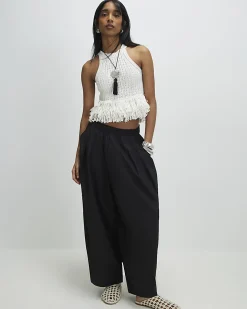 Cream Knitted Fringe Trim Vest Top
