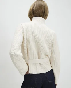 Cream Knitted Tie Waist Ribbed Cardigan