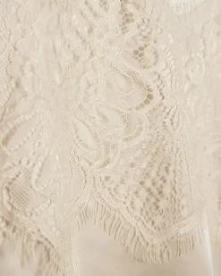 Cream Lace Satin Midi Skirt