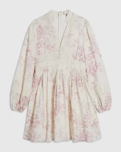 Cream Lace Trim Floral Cotton Mini Dress