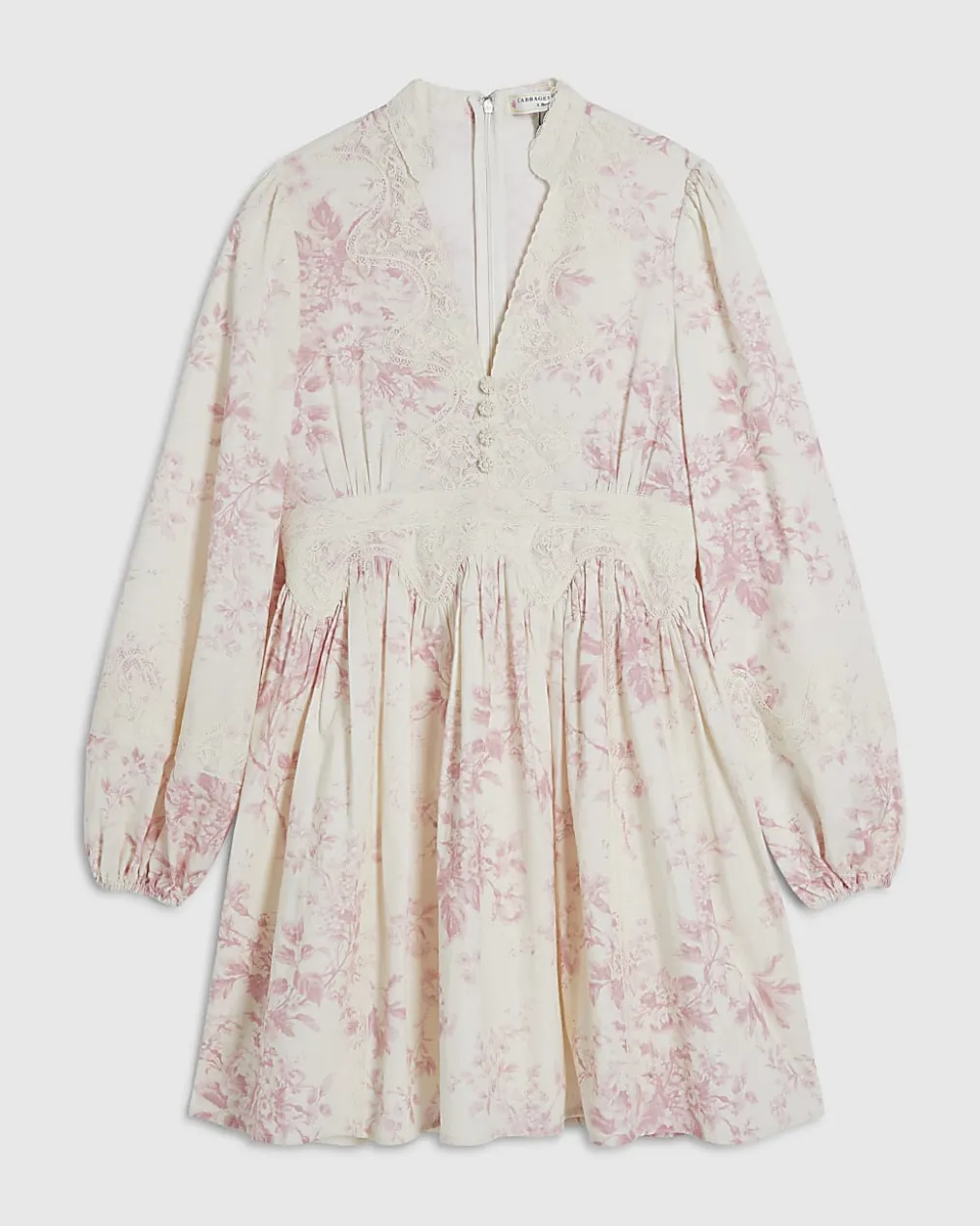 Cream Lace Trim Floral Cotton Mini Dress