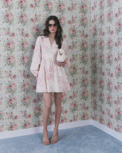 Cream Lace Trim Floral Cotton Mini Dress