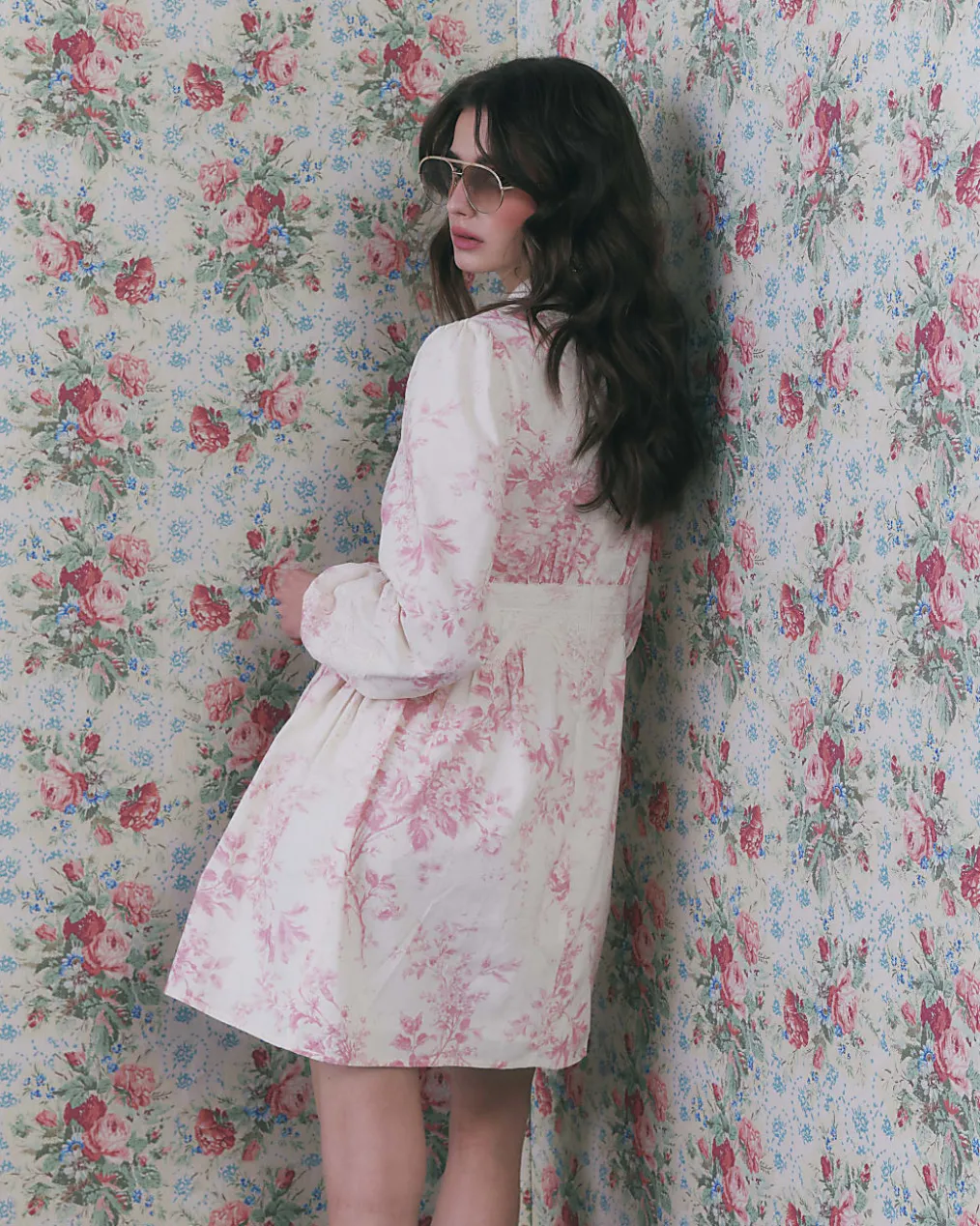 Cream Lace Trim Floral Cotton Mini Dress