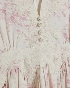Cream Lace Trim Floral Cotton Mini Dress