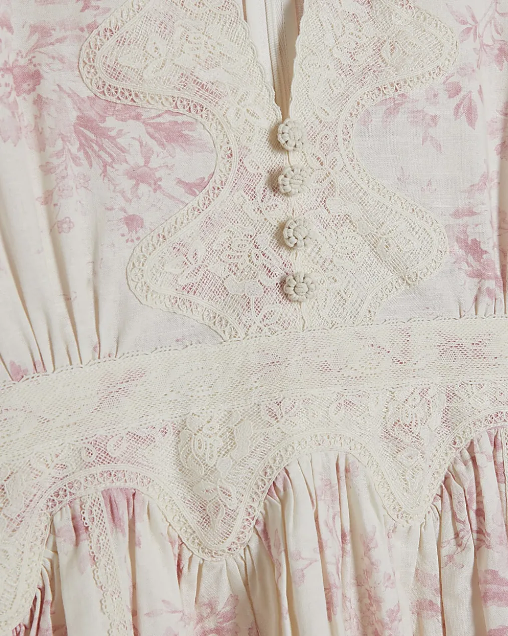 Cream Lace Trim Floral Cotton Mini Dress