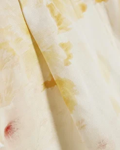 Cream Linen Blend Floral Scallop Trim Shorts
