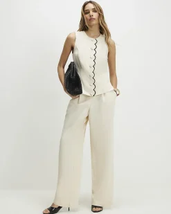 Cream Linen Blend Scallop Trim Waistcoat