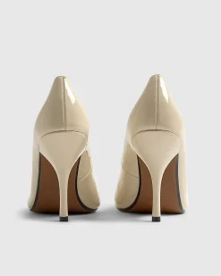 Cream Long Chisel Toe Patent Court Heels