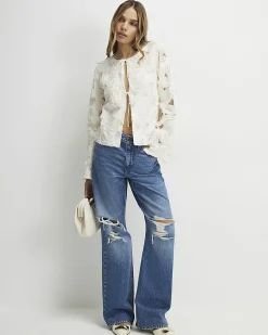 Cream Long Sleeve 3D Floral Jacket