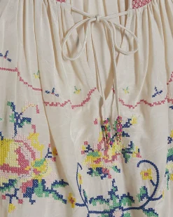 Cream Long Sleeve Embroidered Blouse