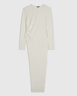 Cream Long Sleeve Longline Asymmetric Top