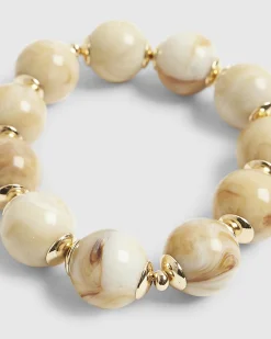 Cream Marble Effect Sphere Stretch Bracelet