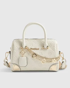 Cream Metal Corner Monogram Print Bowler Bag