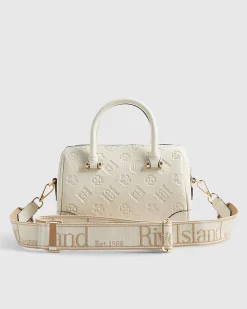 Cream Metal Corner Monogram Print Bowler Bag