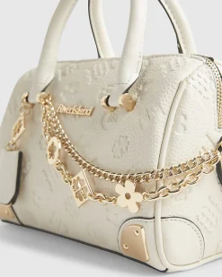 Cream Metal Corner Monogram Print Bowler Bag