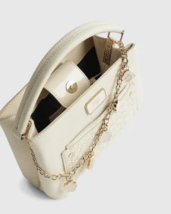 Cream Monogram Pocket Front Charmed Tote Bag
