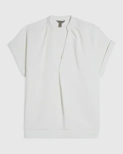 Cream Notch Neck Short Sleeve Top