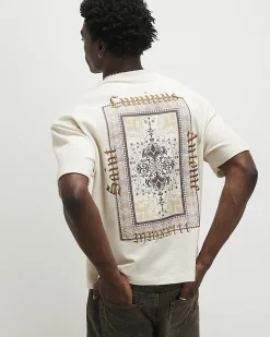 Cream Oversized Cotton Blend Tapestry T-Shirt