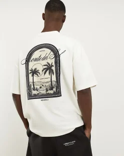 Cream Oversized Cotton Palm Print T-Shirt