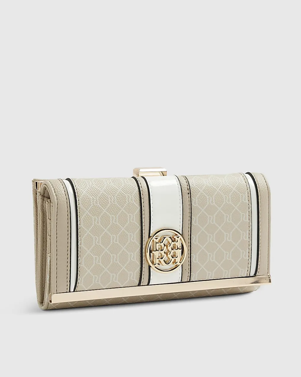 Cream Panelled Clip Top Purse