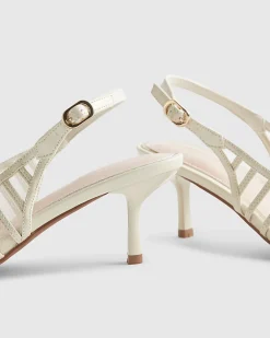 Cream Panelled Mesh Slingback Court Heels