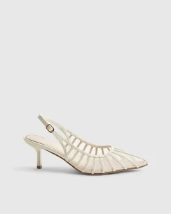 Cream Panelled Mesh Slingback Court Heels