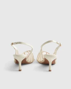 Cream Panelled Mesh Slingback Court Heels