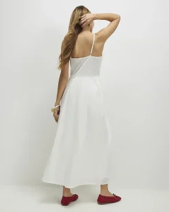 Cream Patchwork Lace Midi Dress