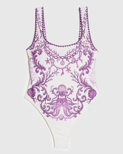Cream Placement Print Swimsuit