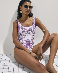 Cream Placement Print Swimsuit