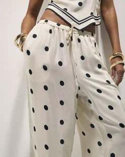 Cream Polka Dot Print Wide Leg Trousers
